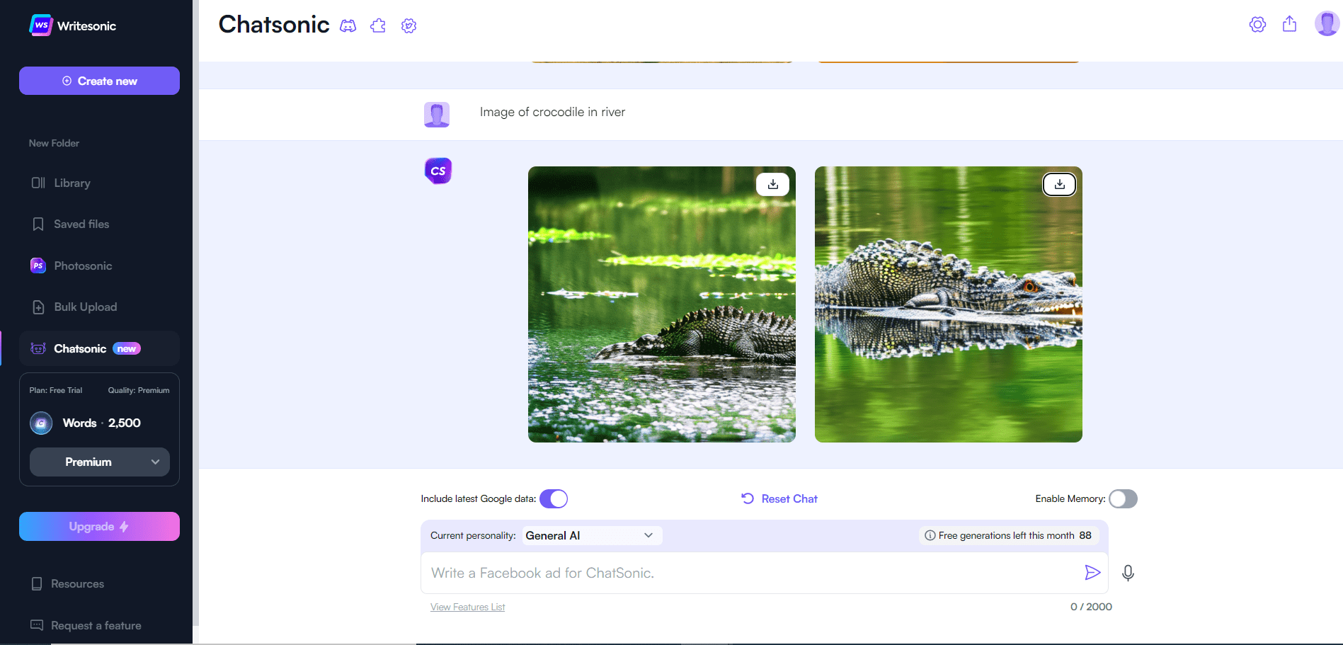Crocodile chatsonic generation